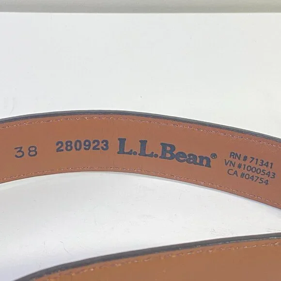 L.L.Bean Men’s Leather Belt 38 Tan Contrast Stitch Brass Buckle - Picture 5 of 7